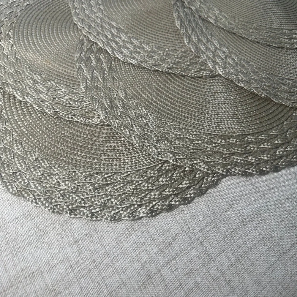 Set of 6 Round Braided Champagne Silver Placemats Chargers 15